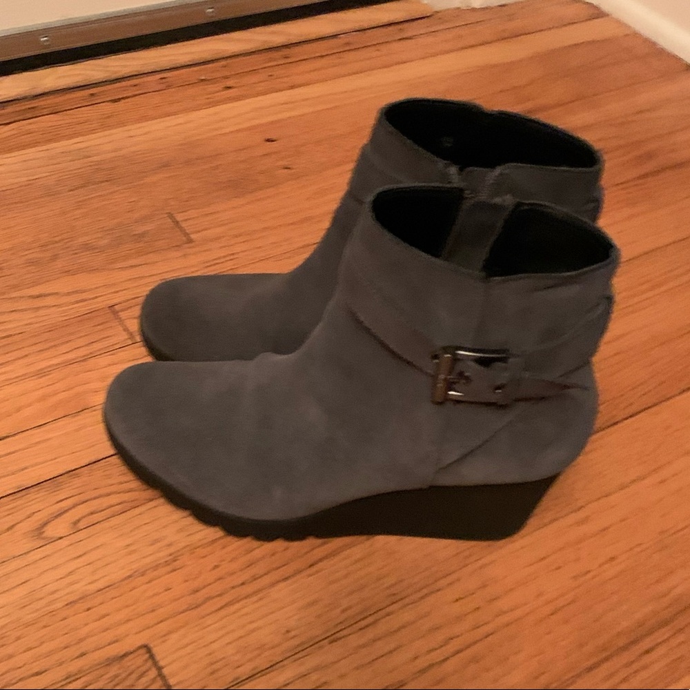 Dark Grey Suade Wedge Booties EUC